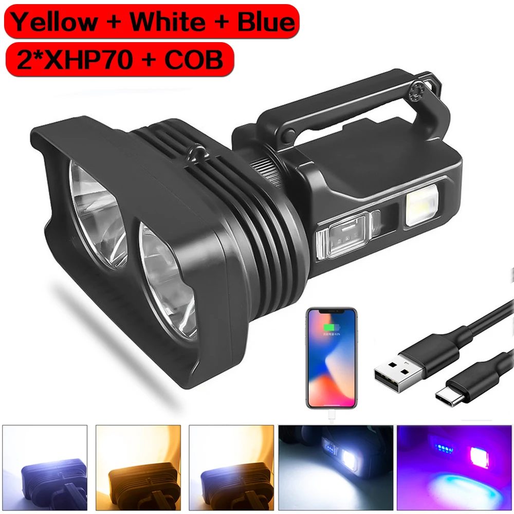 Portable XHP70 LED Flashlight USB Rechargeable Searchlight Red+Yellow+Blue+White Work Light Camping Power Bank Emergency Torch
Portable XHP70 LED Flashlight USB Rechargeable Searchlight Red+Yellow+Blue+White Work Light Camping Power Bank Emergency Torch