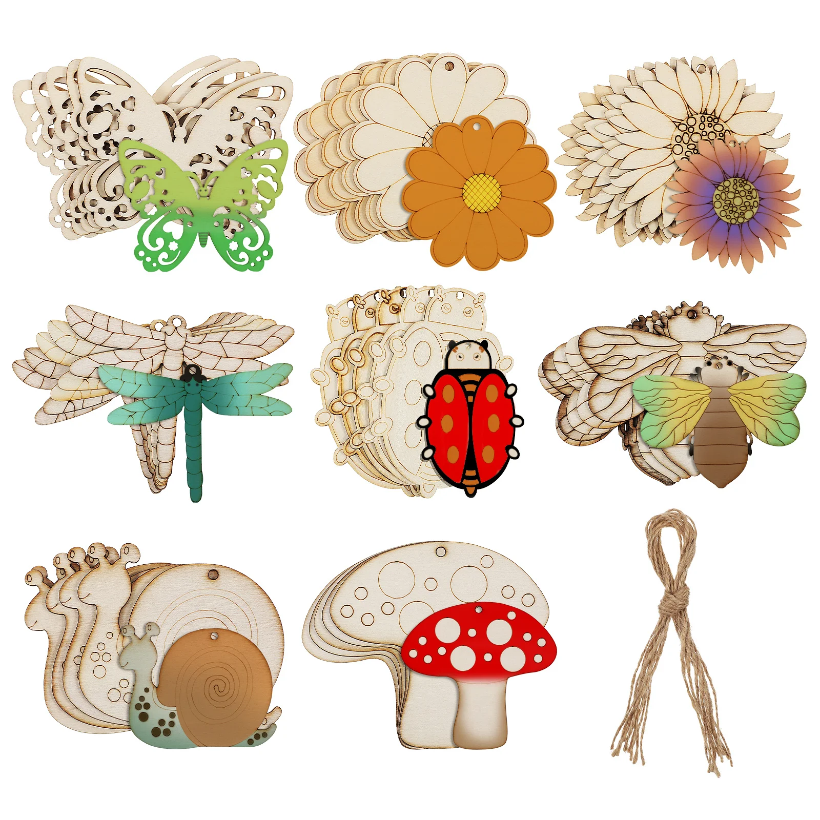 40pcs Unpainted Wooden Cutouts Snails Flowers Insects Boxwood DIY Crafts Jute Ropes Wall Decor Sewing Accessories
40pcs Unpainted Wooden Cutouts Snails Flowers Insects Boxwood DIY Crafts Jute Ropes Wall Decor Sewing Accessories