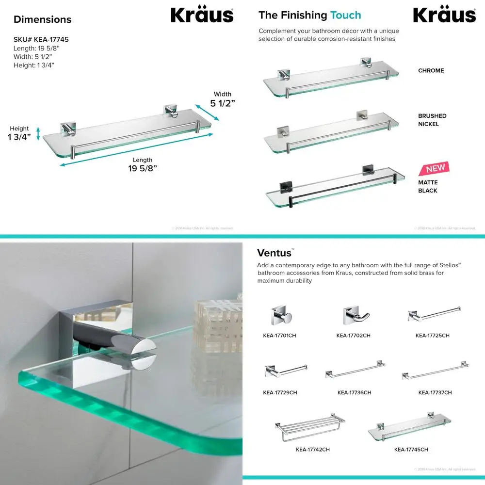 Ventus Collection Modern Chrome Bathroom Shelf, KEA-17745CH
Ventus Collection Modern Chrome Bathroom Shelf, KEA-17745CH