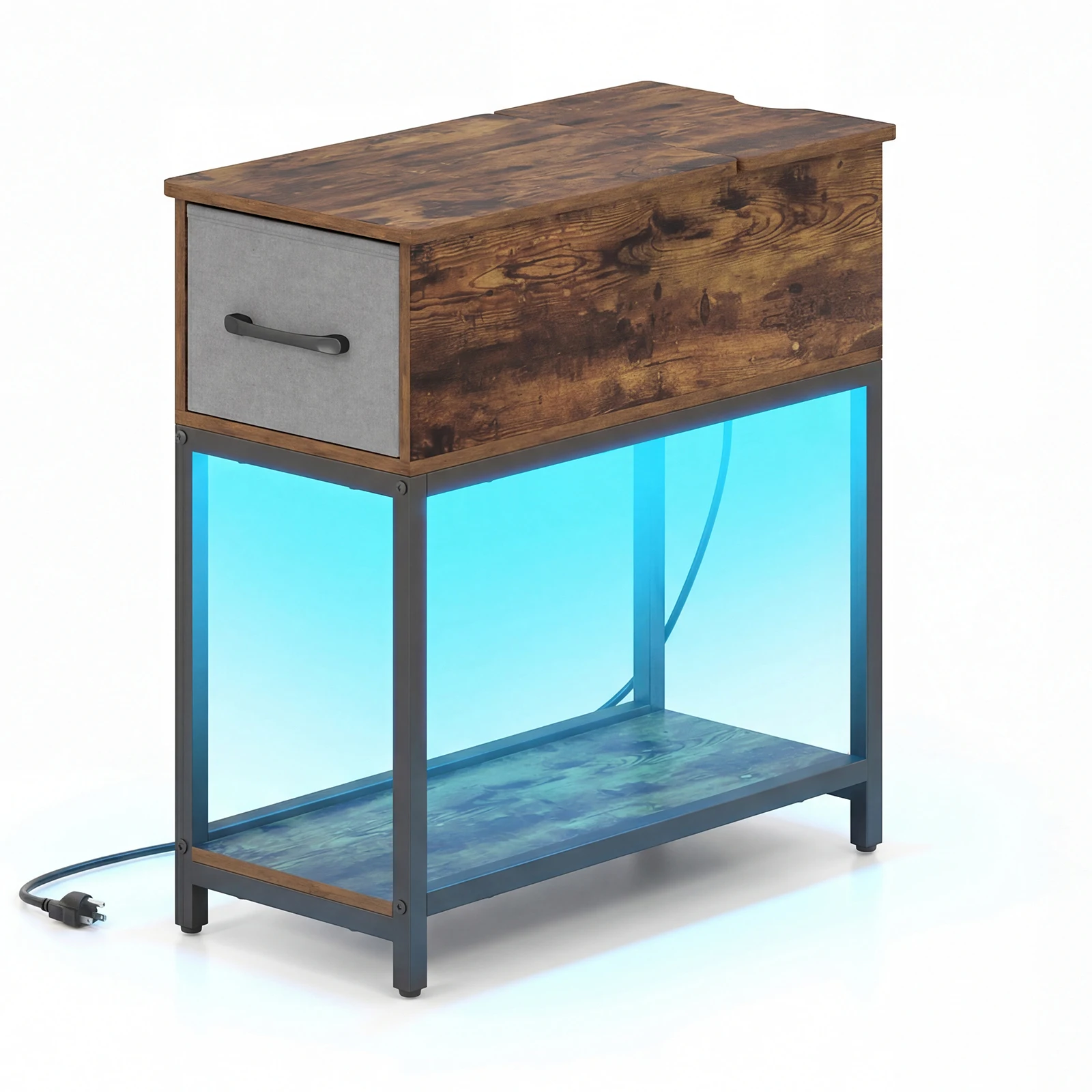 Narrow Side Table w/ Charging Station & LED Lights, Fabric Drawer for Bedroom
Narrow Side Table w/ Charging Station & LED Lights, Fabric Drawer for Bedroom