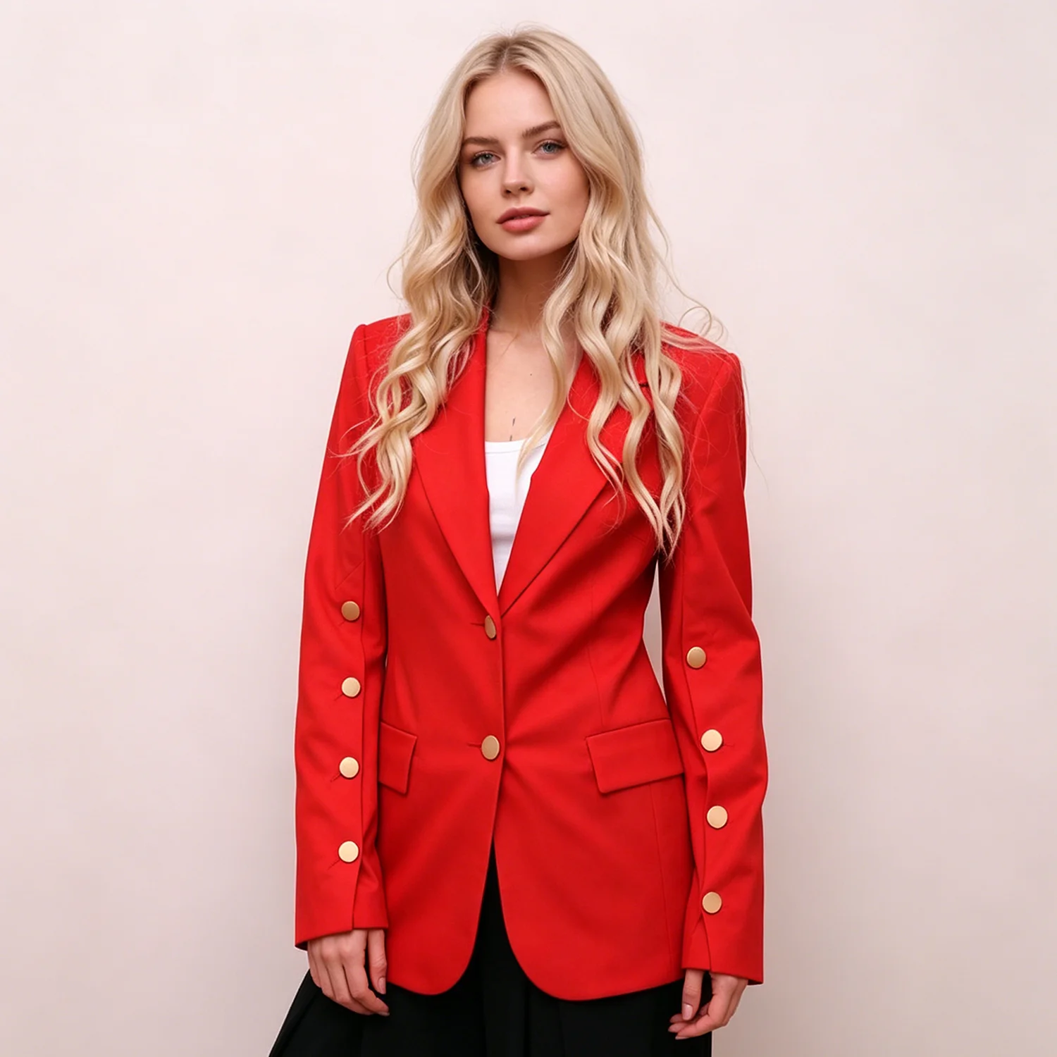 PUAL Red Women Blazer,Gold Button Decor Lapel Suit Jacket,Slim Fit Office Formal Outerwear,Elegant Business Coat For Daily Work
PUAL Red Women Blazer,Gold Button Decor Lapel Suit Jacket,Slim Fit Office Formal Outerwear,Elegant Business Coat For Daily Work