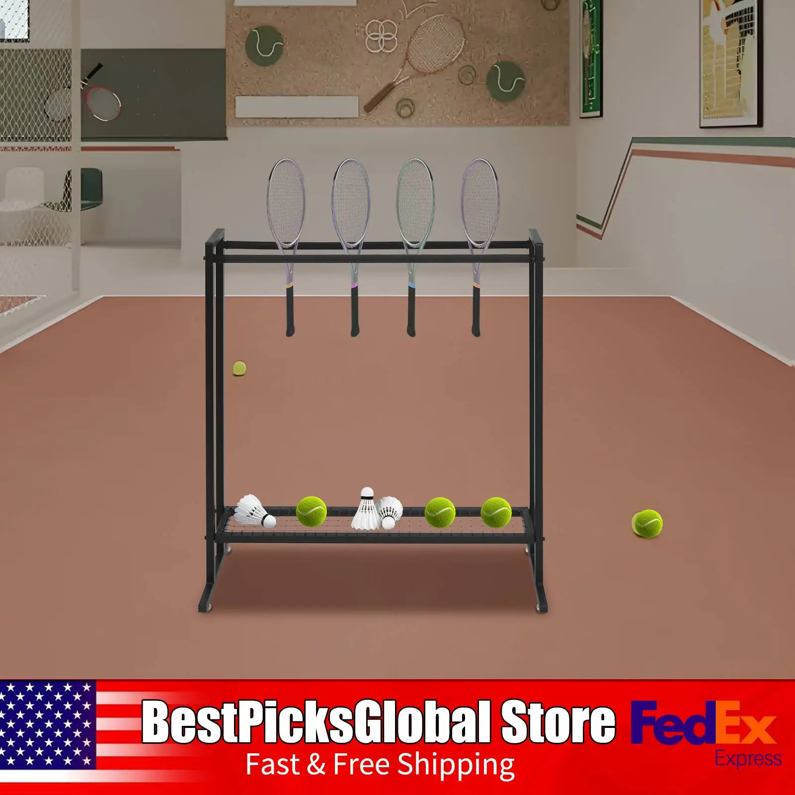 Floor Standing Metal Racket Holder, Black, Badminton/Tennis Racket Storage Rack for Approx. 20 Pairs(For Reference Only)
Floor Standing Metal Racket Holder, Black, Badminton/Tennis Racket Storage Rack for Approx. 20 Pairs(For Reference Only)