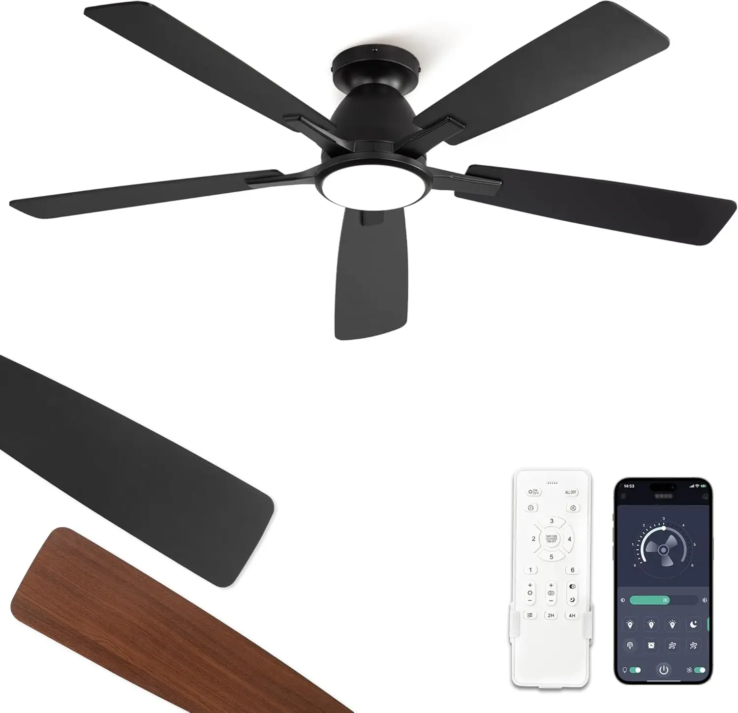 52" Smart Ceiling Fan with Lights, Remote & App, 6-Speed Quiet DC Motor, Dimmable 3CCT LED, Reversible for Year-Round Use, Black
52" Smart Ceiling Fan with Lights, Remote & App, 6-Speed Quiet DC Motor, Dimmable 3CCT LED, Reversible for Year-Round Use, Black