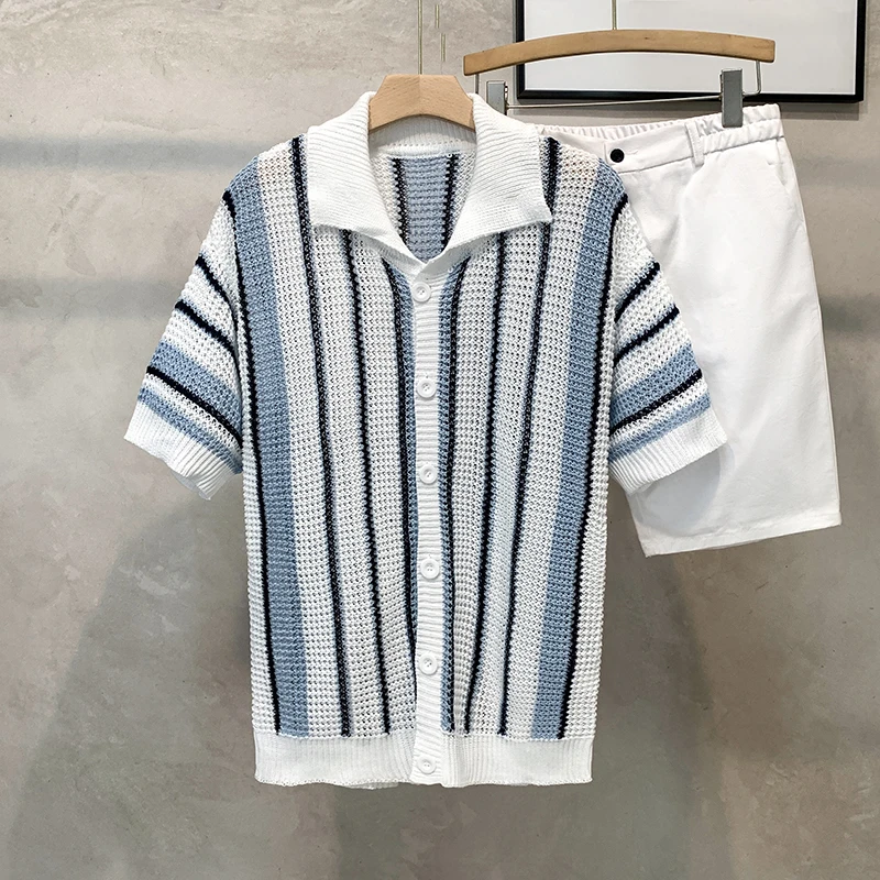Summer Thin Knitted Casual Shirt Men's Short Sleeve Stripe Pattern Loose Fit Youthful Style Regular Sleeve Length
Summer Thin Knitted Casual Shirt Men's Short Sleeve Stripe Pattern Loose Fit Youthful Style Regular Sleeve Length