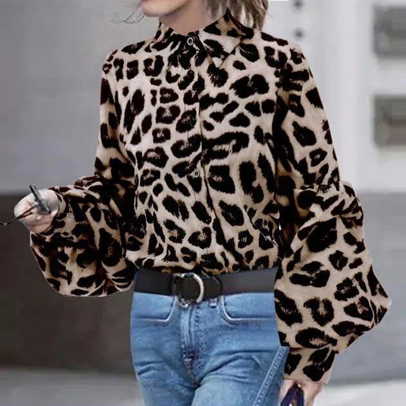 Women Leopard Print Blouse Shirt Vintage Autumn Polka Dot Shirt Button Loose Long Lantern Sleeve Lapel Elegant Office Ladies Top
Women Leopard Print Blouse Shirt Vintage Autumn Polka Dot Shirt Button Loose Long Lantern Sleeve Lapel Elegant Office Ladies Top