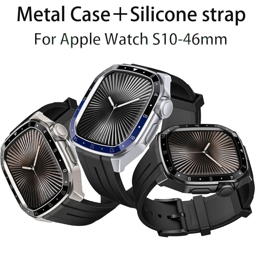 Metal Case+Silicone Strap for Apple Watch 46mm Luxury Integrated Anti-fall Protective Screen Wrist for IWatch S10-46mm Bracelet
Metal Case+Silicone Strap for Apple Watch 46mm Luxury Integrated Anti-fall Protective Screen Wrist for IWatch S10-46mm Bracelet