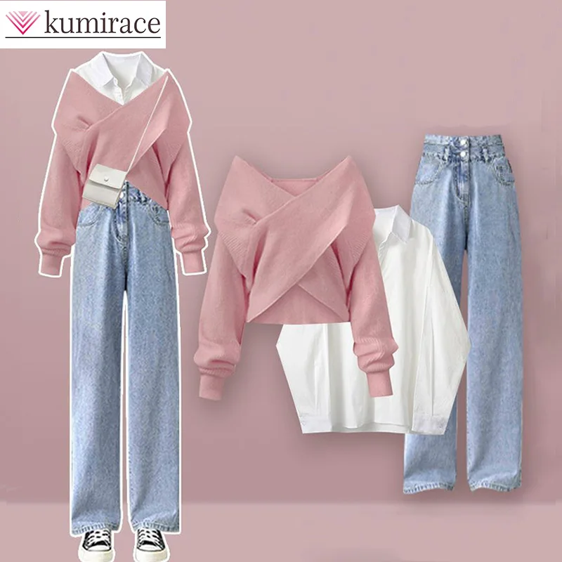 Winter Set Women's 2023 New Korean Gentle Style Loose Red Sweater Versatile Shirt Jeans Three Piece Setwinter Sets for Women
Winter Set Women's 2023 New Korean Gentle Style Loose Red Sweater Versatile Shirt Jeans Three Piece Setwinter Sets for Women