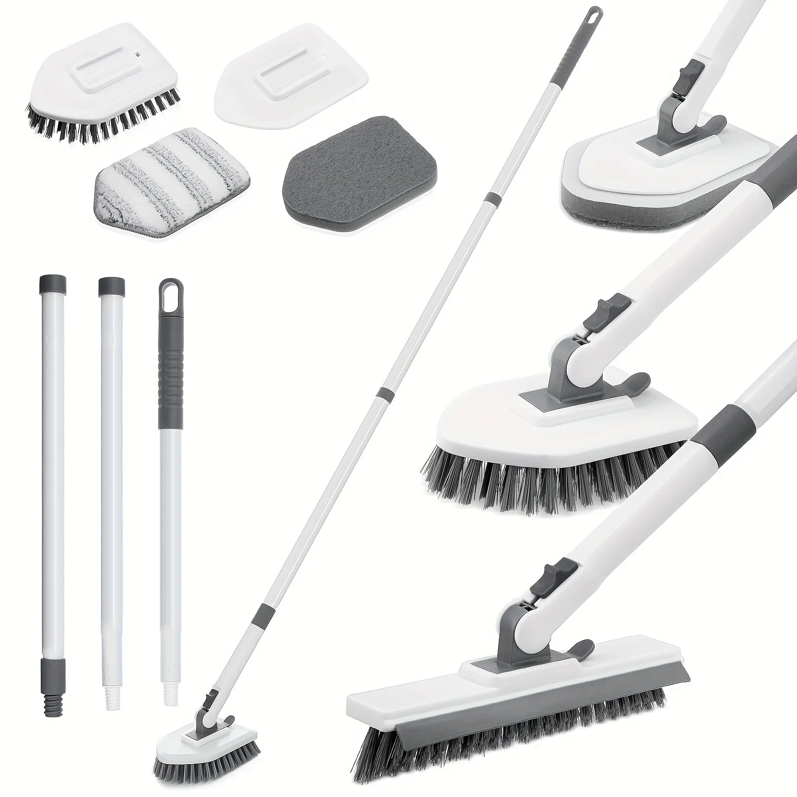 4-In-1 Tub And Tile Scrubber Brush with a Locking Head, Featuring a Long Extendable Handle, Stiff Bristles, Scouring Pads, And M
4-In-1 Tub And Tile Scrubber Brush with a Locking Head, Featuring a Long Extendable Handle, Stiff Bristles, Scouring Pads, And M