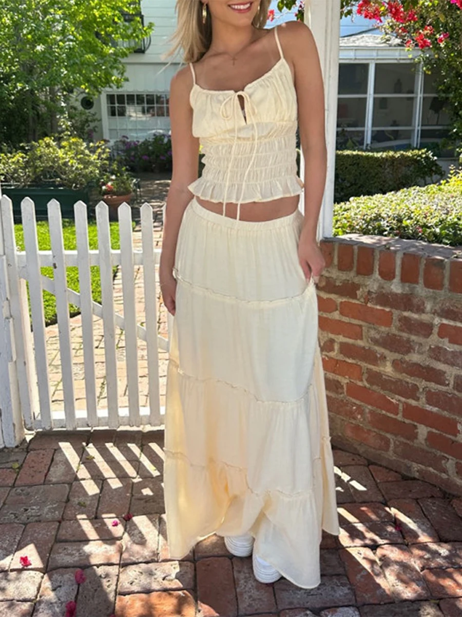 DeuYeng Women s Summer 2 Piece Beach Outfit Ruffle Spaghetti Strap Tank Top Wrap Boho Long Skirt Set Beach Holiday Dresses
DeuYeng Women s Summer 2 Piece Beach Outfit Ruffle Spaghetti Strap Tank Top Wrap Boho Long Skirt Set Beach Holiday Dresses