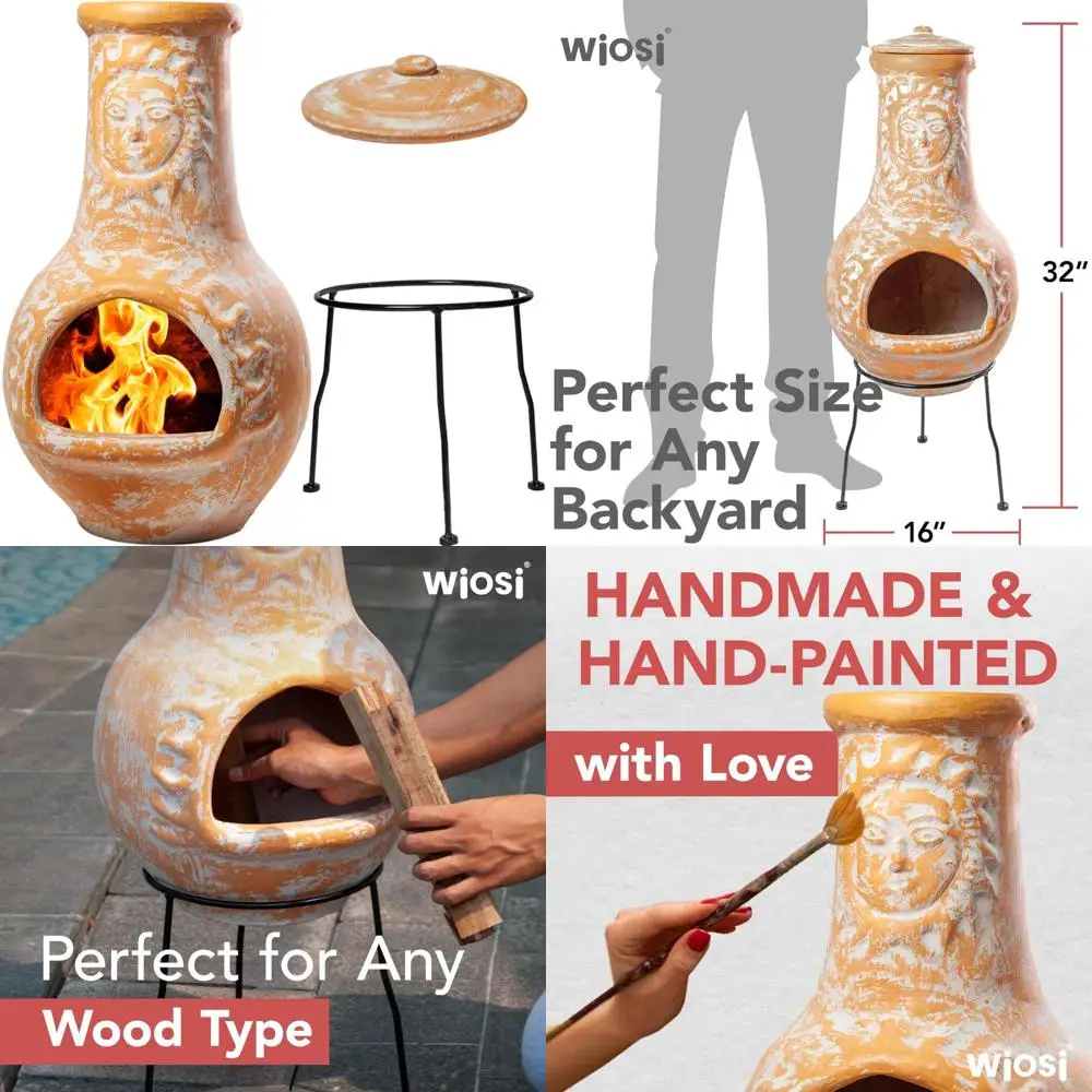 Medium Outdoor Terracotta Fireplace with Metal Stand and Rain Lid - Yellow Clay Chiminea in Rust Finish
Medium Outdoor Terracotta Fireplace with Metal Stand and Rain Lid - Yellow Clay Chiminea in Rust Finish