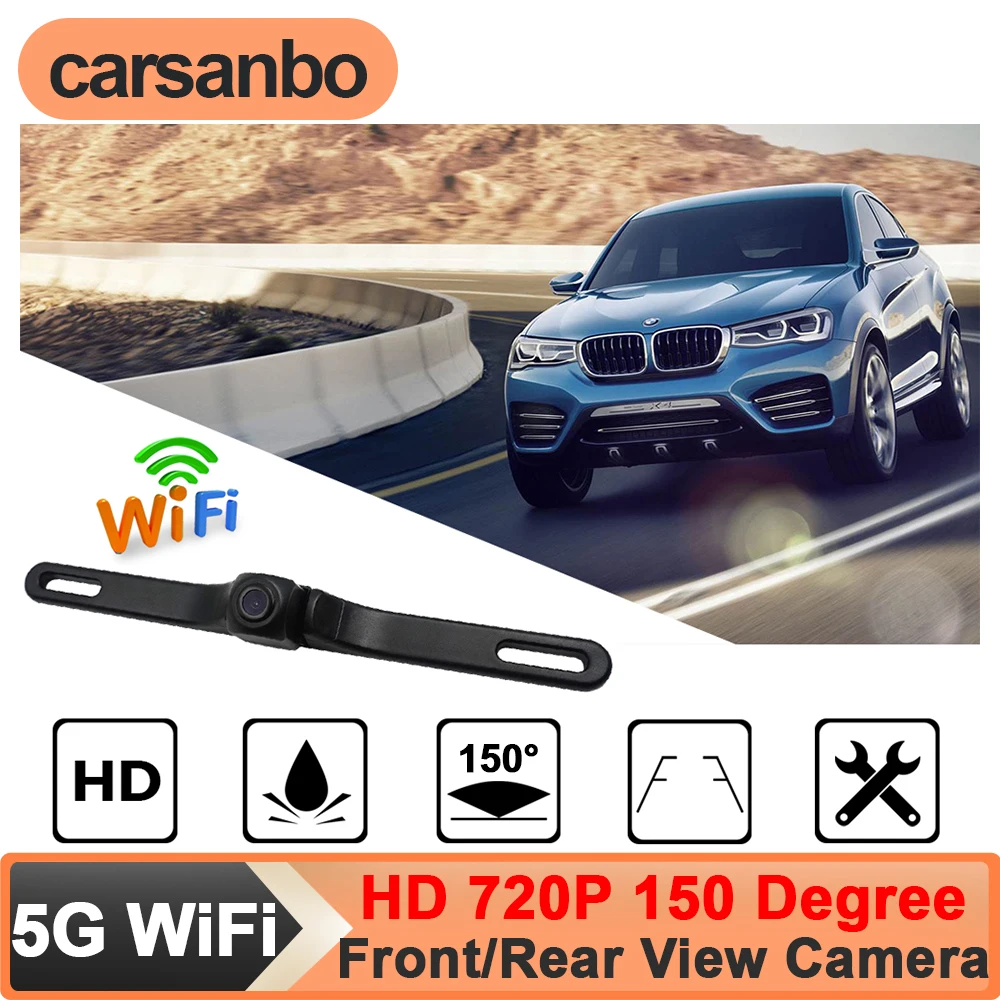 Carsanbo HD 720P 150° 5G WiFi Wireless License Plate Rear View Camera Night Vision Waterproof Reverse Camera Support Android IOS
Carsanbo HD 720P 150° 5G WiFi Wireless License Plate Rear View Camera Night Vision Waterproof Reverse Camera Support Android IOS
