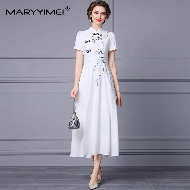 MARYYIMEI Fashion Design Women's Dress Stand collar Short Sleeve Simple Print Basic Dresses Spring Summer 2025 New
MARYYIMEI Fashion Design Women's Dress Stand collar Short Sleeve Simple Print Basic Dresses Spring Summer 2025 New