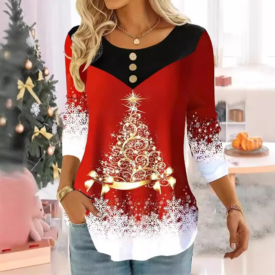 2024 Women's Clothing Tops Christmas Tree Print Long Sleeve T-Shirt Knit Fabric Round Neck T-Shirts
2024 Women's Clothing Tops Christmas Tree Print Long Sleeve T-Shirt Knit Fabric Round Neck T-Shirts