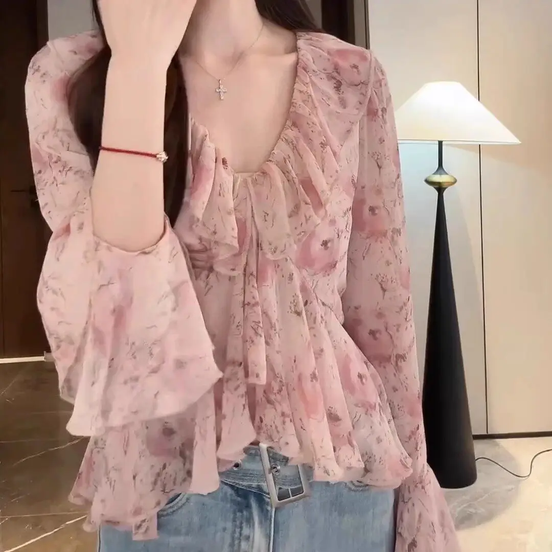 Comfortable Summer Large Size Floral Print V-Neck Women's Shirt Trendy Chiffon Fashionable Pink Collar Versatile Korean Style
Comfortable Summer Large Size Floral Print V-Neck Women's Shirt Trendy Chiffon Fashionable Pink Collar Versatile Korean Style