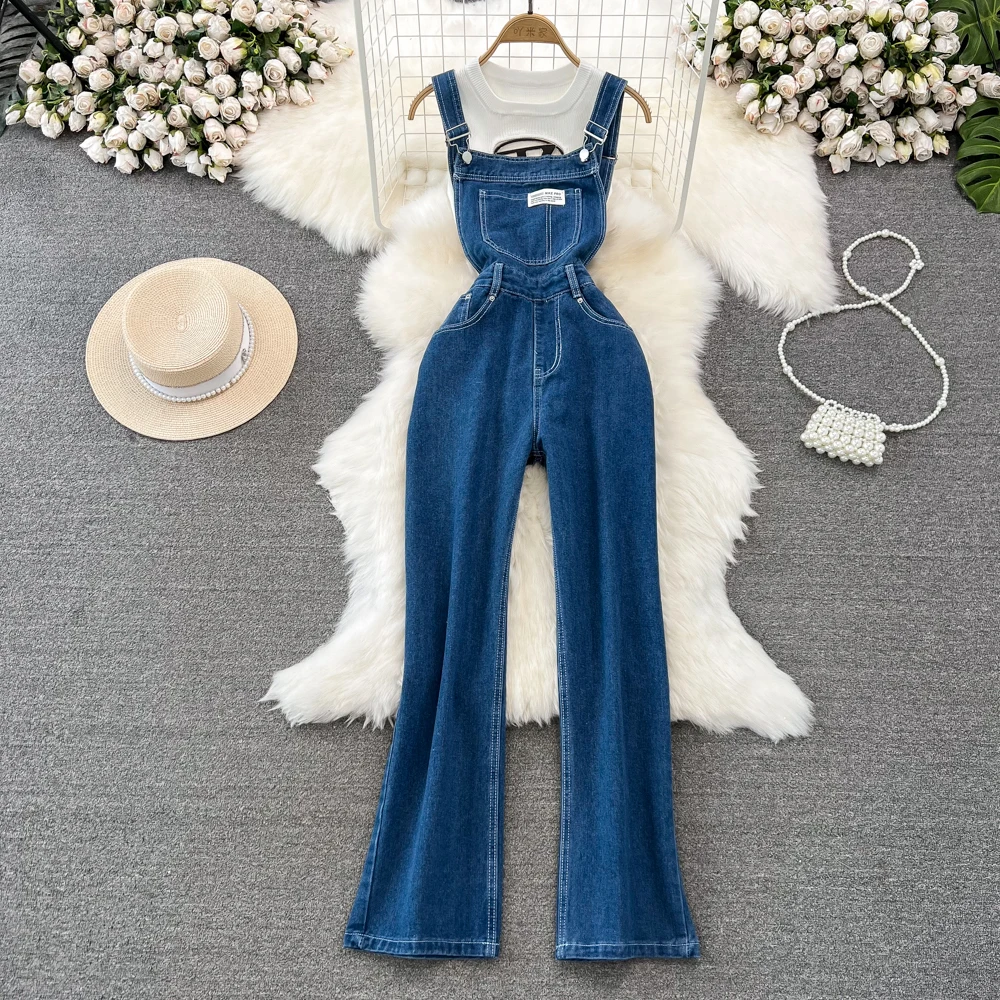 Women Denim Jumpsuit Suit Sleeveless Solid Knitting Vest+Slim High Waist Suspender Jeans Female Two Pieces Versatile Clothes Set
Women Denim Jumpsuit Suit Sleeveless Solid Knitting Vest+Slim High Waist Suspender Jeans Female Two Pieces Versatile Clothes Set