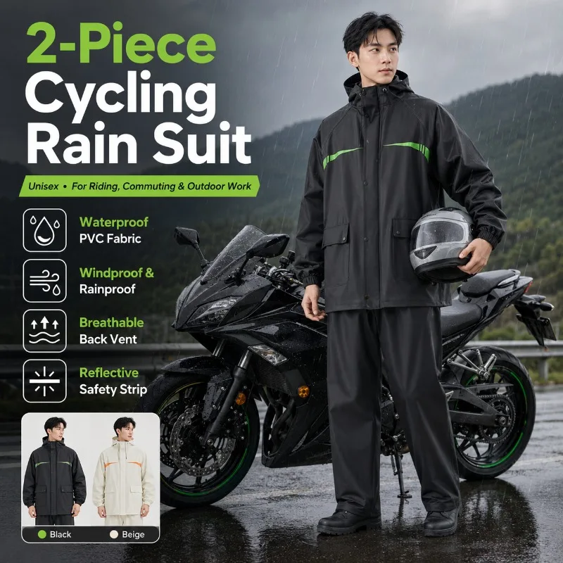 Unisex 2-Piece Waterproof Cycling Rain Suit – Jacket & Pants for Riding, Commuting, Outdoor Work
Unisex 2-Piece Waterproof Cycling Rain Suit – Jacket & Pants for Riding, Commuting, Outdoor Work