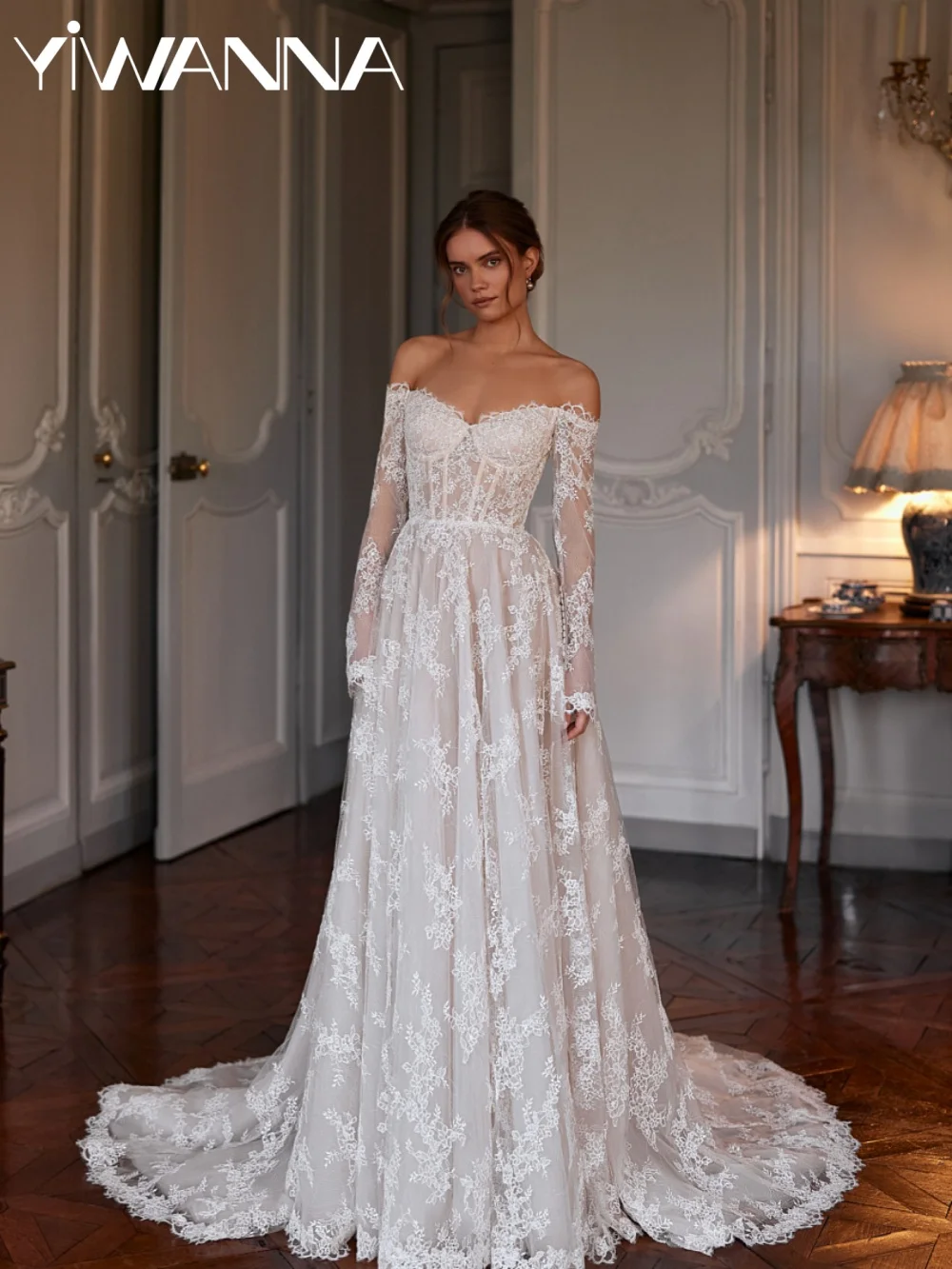 Lace A-line Floor-length Wedding Dress Off Shoulder Long Sleeved Bridal Gown New Customized Sweetheart Neck Dresses For Bride
Lace A-line Floor-length Wedding Dress Off Shoulder Long Sleeved Bridal Gown New Customized Sweetheart Neck Dresses For Bride