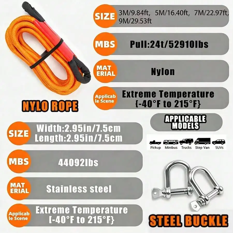 Heavy Duty Recovery Tow Rope, Break Strength, Emergency Tow Rope For Truck ATV & More, Towing Strap With 2pcs D Ring Shackles,
Heavy Duty Recovery Tow Rope, Break Strength, Emergency Tow Rope For Truck ATV & More, Towing Strap With 2pcs D Ring Shackles,