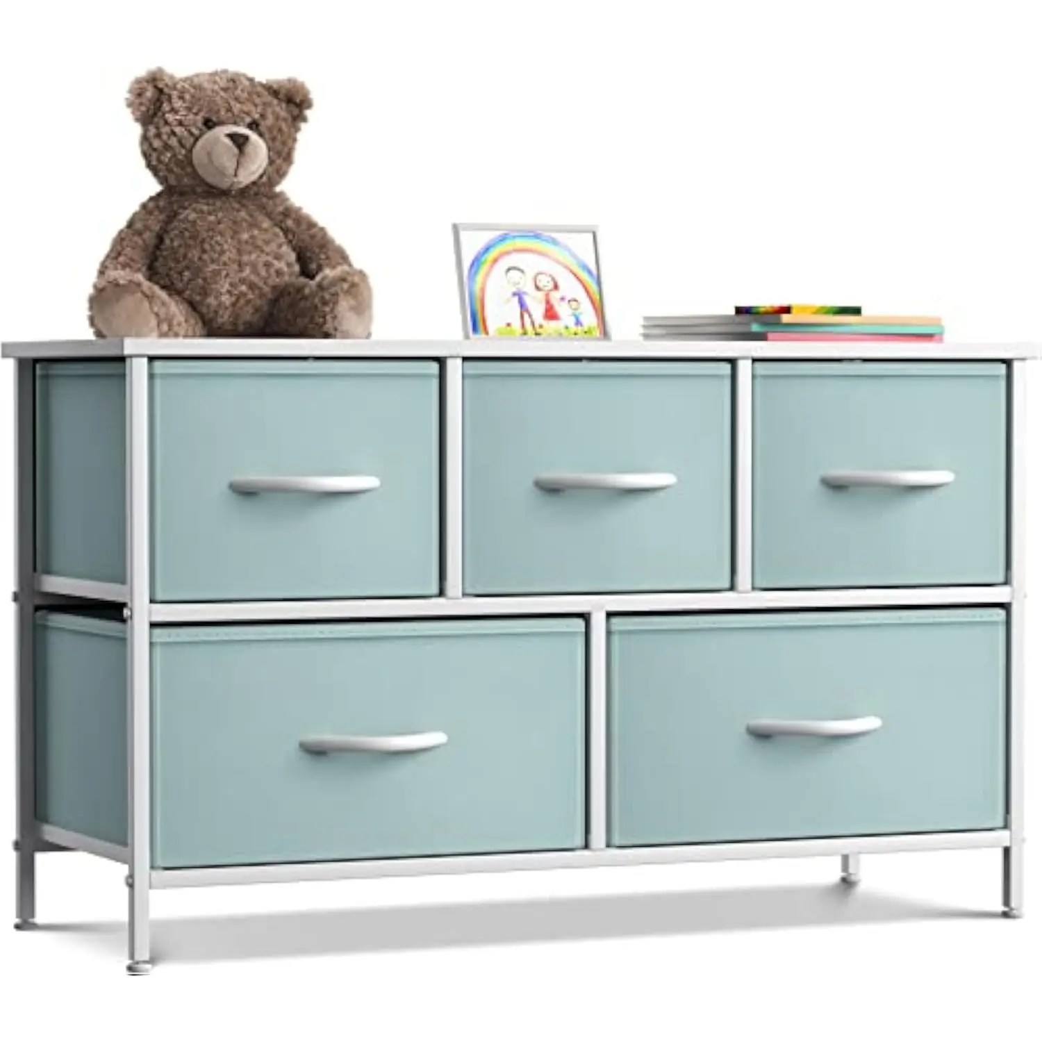 Kids Dresser with 5 Drawers - Storage Chest Organizer Unit with Steel Frame, Wood Top, Easy Pull Fabric Bins - Long Wide Tv St
Kids Dresser with 5 Drawers - Storage Chest Organizer Unit with Steel Frame, Wood Top, Easy Pull Fabric Bins - Long Wide Tv St