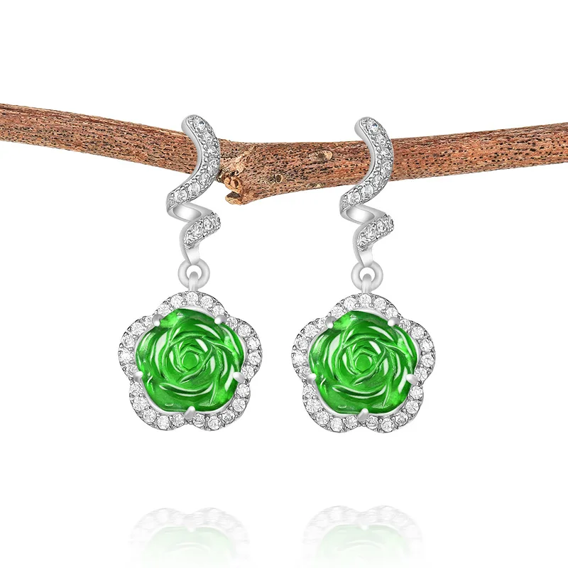 Natural A-grade Jadeite Yang Green Rose Earrings Women's Fashion Accessories S925 Silver Ice-Clear Ear Dangles Jewelry Drop Ship
Natural A-grade Jadeite Yang Green Rose Earrings Women's Fashion Accessories S925 Silver Ice-Clear Ear Dangles Jewelry Drop Ship