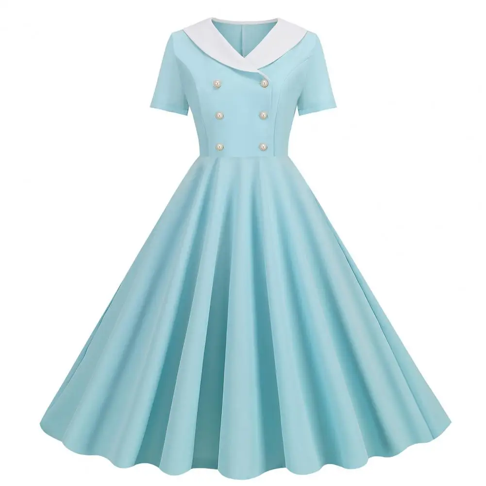 Vintage Evening Dress Vintage 50s A-line Evening Dress with V Neck Button Decor Women's Prom Party Midi Dress with Short Sleeves
Vintage Evening Dress Vintage 50s A-line Evening Dress with V Neck Button Decor Women's Prom Party Midi Dress with Short Sleeves