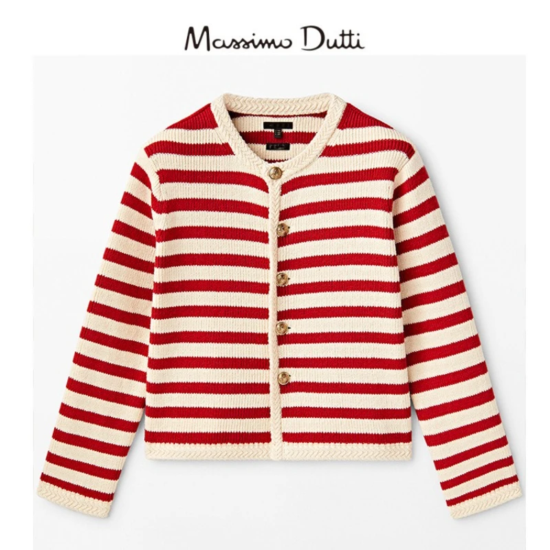 Massimo Dutti women's 2025 fall new round neck sweater jacket red and white striped knit cardigan
Massimo Dutti women's 2025 fall new round neck sweater jacket red and white striped knit cardigan