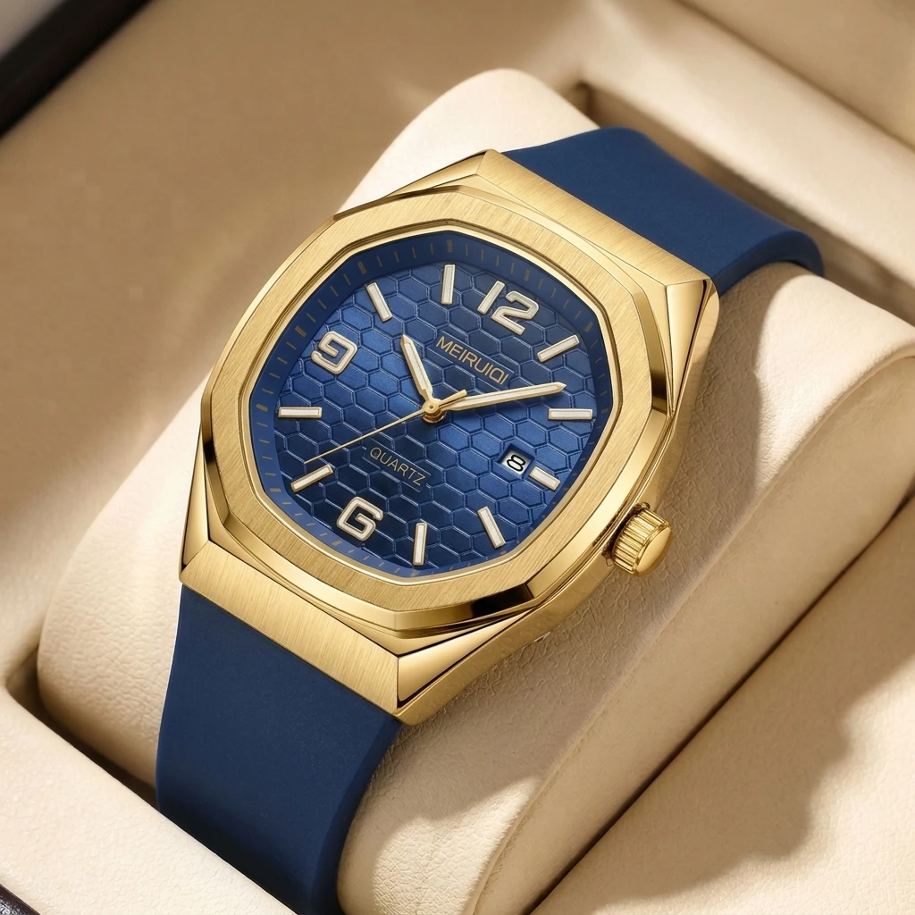 1 piece fashion polygonal case watch with blue honeycomb texture dial, soft silicone strap, quartz movement
1 piece fashion polygonal case watch with blue honeycomb texture dial, soft silicone strap, quartz movement