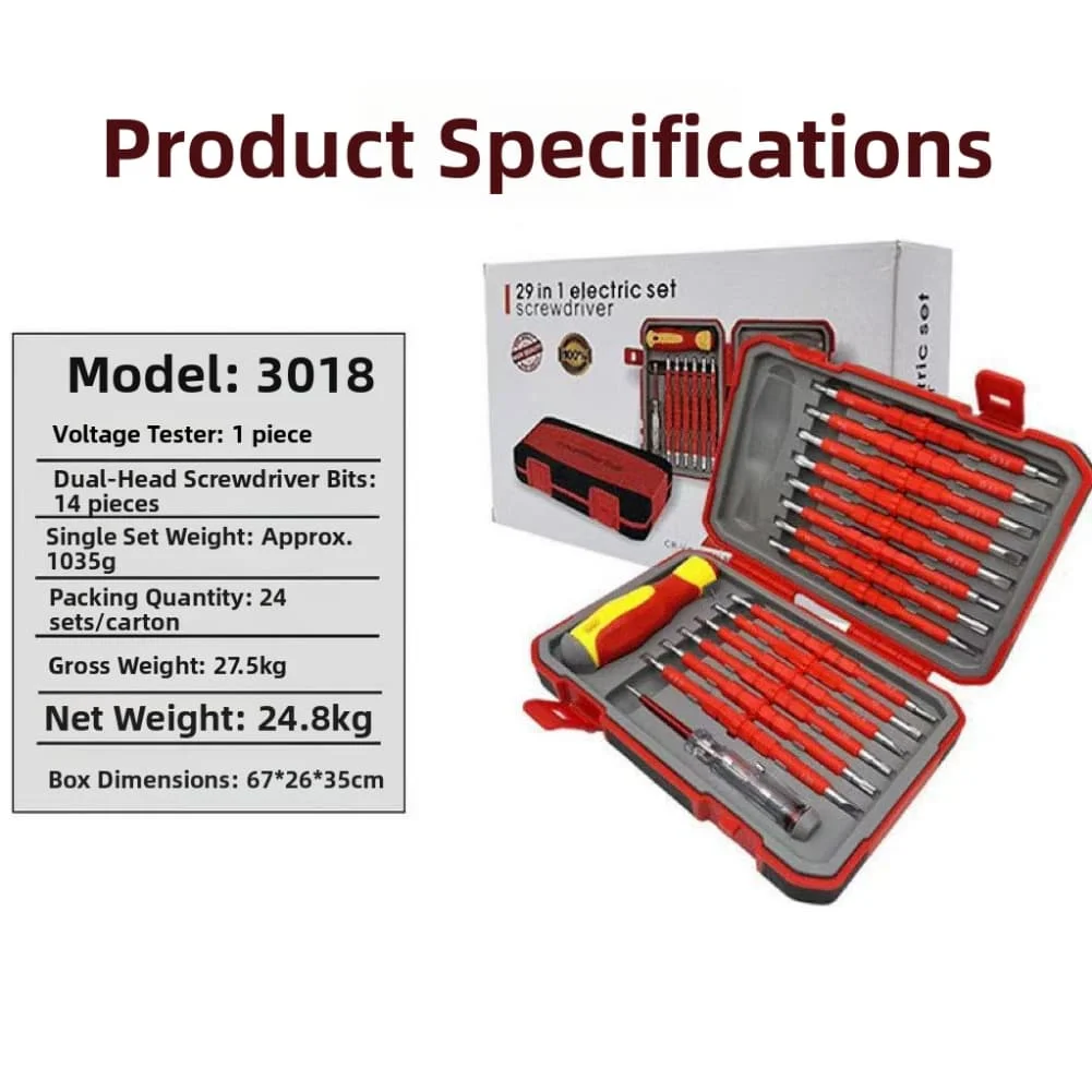 Electrical Screwdriver Set 29-in-1 with Double-Layer Insulation Rated for Up to 1000V for Safe Live-Wire Handling
Electrical Screwdriver Set 29-in-1 with Double-Layer Insulation Rated for Up to 1000V for Safe Live-Wire Handling