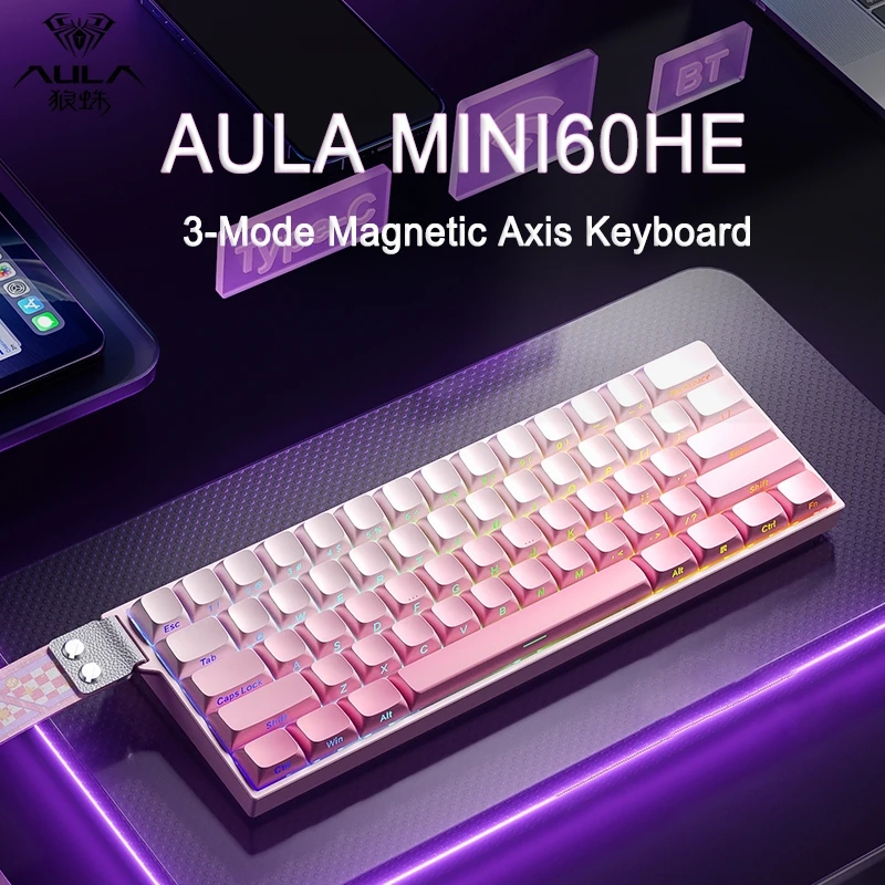 Механическая клавиатура AULA MINI60HE, беспроводная трехрежимная, скорость сканирования 60% 8K, магнитная ось, низкая задержка для игр FPS, индивидуальный ПК, киберспорта
Механическая клавиатура AULA MINI60HE, беспроводная трехрежимная, скорость сканирования 60% 8K, магнитная ось, низкая задержка для игр FPS, индивидуальный ПК, киберспорта
