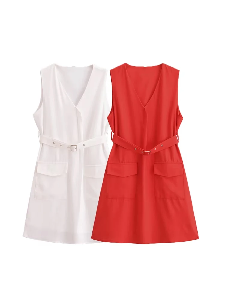TRZA-Sleeveless V Neck Mini Dress for Women, Patch Pockets, Female Dresses, Chic Fashion
TRZA-Sleeveless V Neck Mini Dress for Women, Patch Pockets, Female Dresses, Chic Fashion