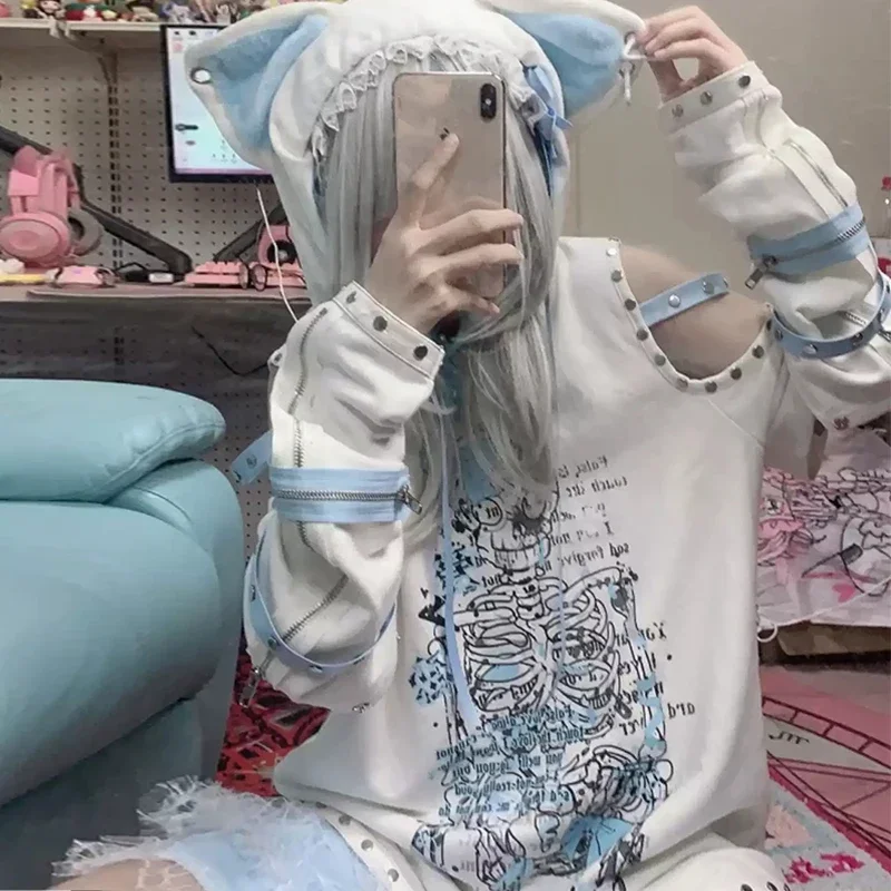 Y2k Design Sense Long-sleeved Hoodie Oversize Loose Women's Cosplay Kawaii Clothing Japanese Subculture Skull Printed Hoodies
Y2k Design Sense Long-sleeved Hoodie Oversize Loose Women's Cosplay Kawaii Clothing Japanese Subculture Skull Printed Hoodies