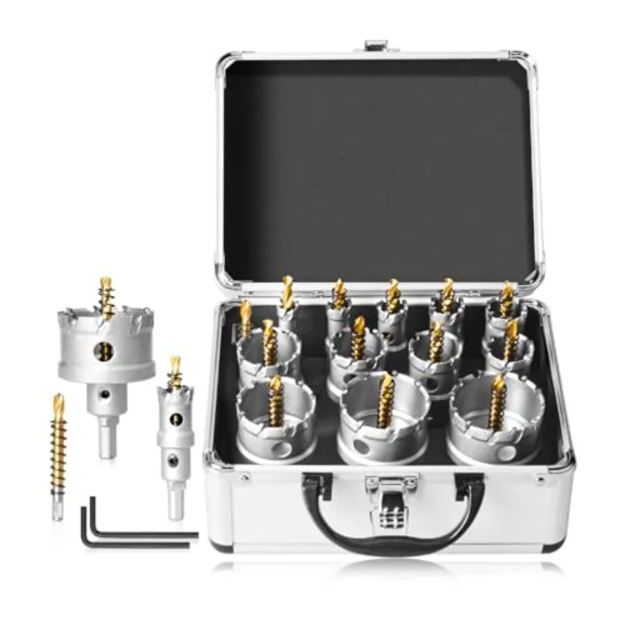 16Pcs Upgrade Heavy Duty Carbide Hole Saw Kit - Metal Steel Hole Saw Drill Bits TCT Hole Cutter with 1Pc Center Drill 2Pcs L-Wr
16Pcs Upgrade Heavy Duty Carbide Hole Saw Kit - Metal Steel Hole Saw Drill Bits TCT Hole Cutter with 1Pc Center Drill 2Pcs L-Wr