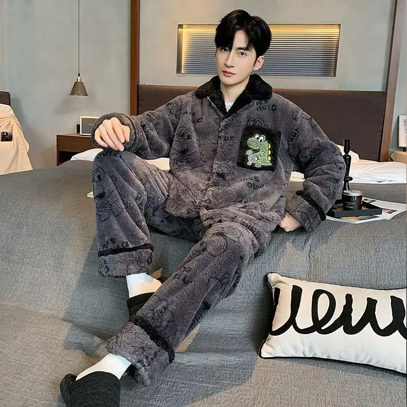 Men's Thick Velvet Long Sleeve Trousers Warm Lapel Large Size Youth Home Suit Sleepwear Autumn and Winter Coral Velvet Pajamas
Men's Thick Velvet Long Sleeve Trousers Warm Lapel Large Size Youth Home Suit Sleepwear Autumn and Winter Coral Velvet Pajamas