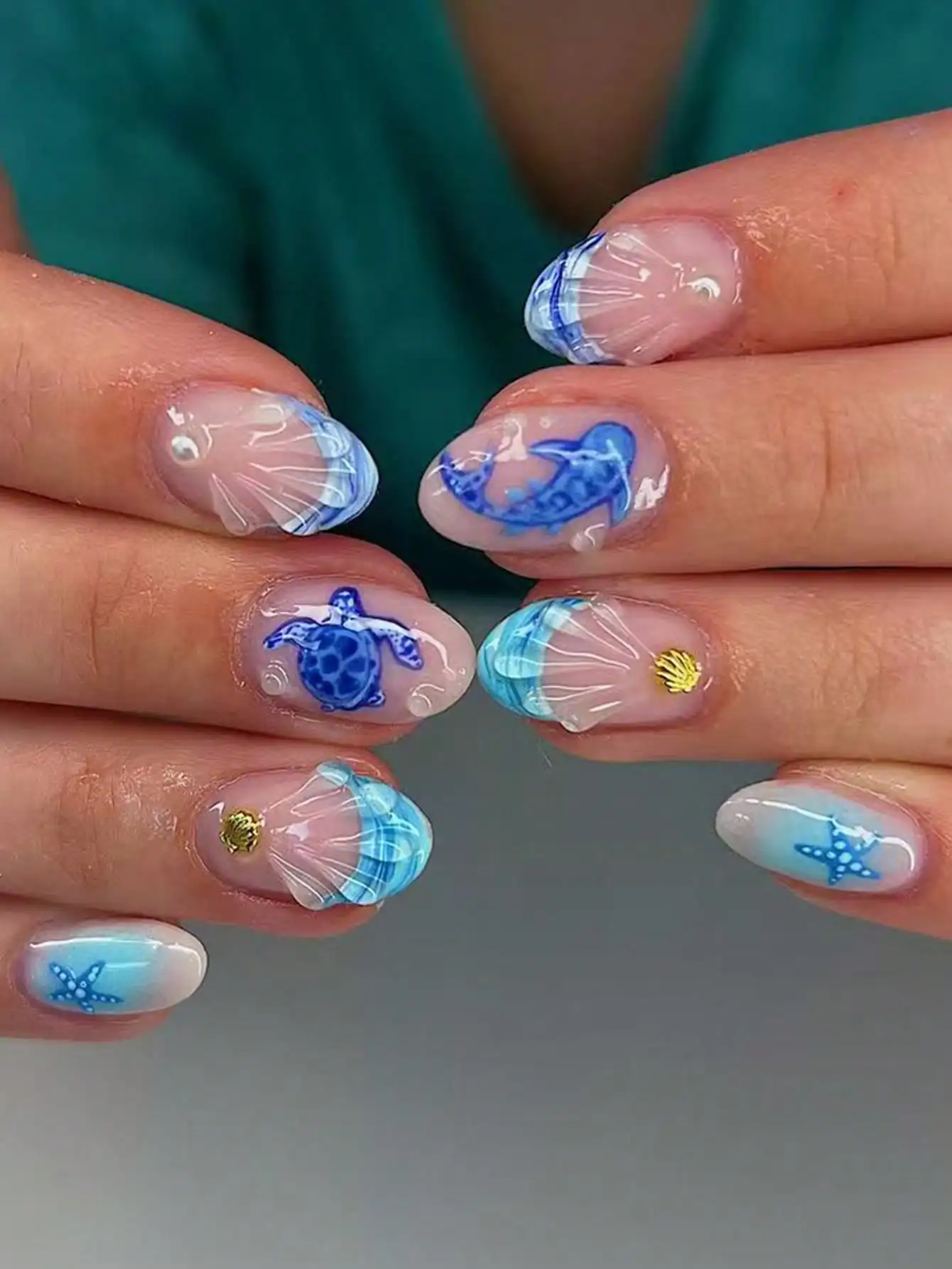 24pcs Short Oval 3D Gel Nail Stickers, Create Ocean Theme Nails, Designs Include Sea Turtle, Whale, Shell & Pearl Decor, French Tip Style, Short Length Fits Perfectly, Acrylic Fake Nails Set Includes: 1pc Jelly Gel & 1pc Nail File, French Manicure, Suitab
24pcs Short Oval 3D Gel Nail Stickers, Create Ocean Theme Nails, Designs Include Sea Turtle, Whale, Shell & Pearl Decor, French Tip Style, Short Length Fits Perfectly, Acrylic Fake Nails Set Includes: 1pc Jelly Gel & 1pc Nail File, French Manicure, Suitab