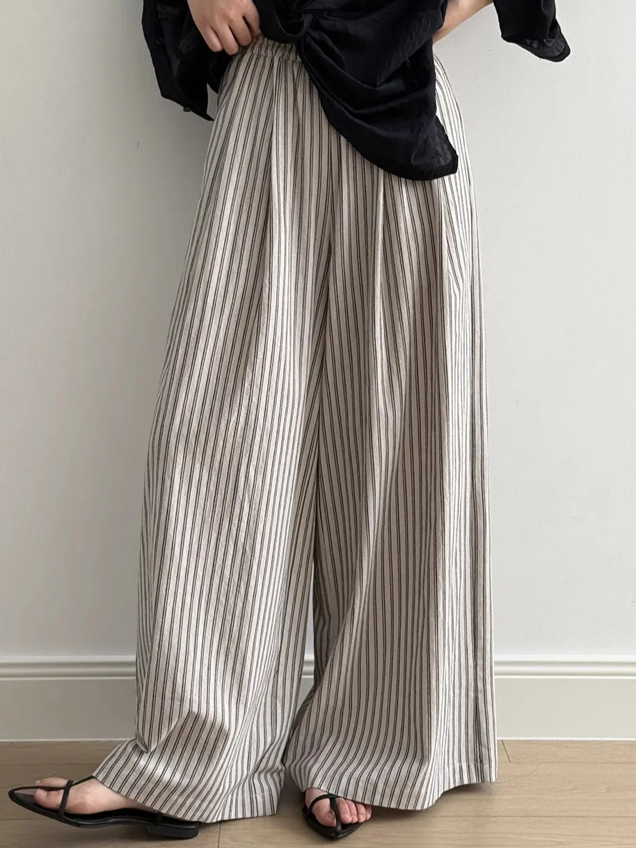 Summer Women's Wide Leg Pants Striped Sembach Loose Elastic Waist Casual Long Trousers Drapey High Waist Straight Cut Pants
Summer Women's Wide Leg Pants Striped Sembach Loose Elastic Waist Casual Long Trousers Drapey High Waist Straight Cut Pants