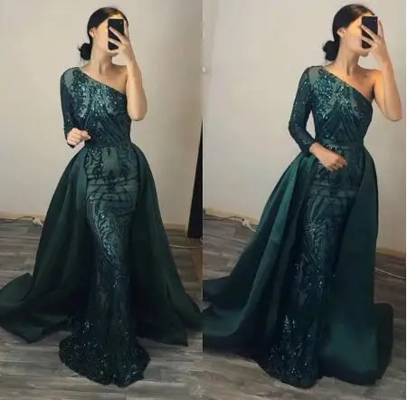 2022 Dark Green Celebrity Dresses One Shoulder Shiny Sequin Sexy Long Banquet Prom Evening Party Gowns With Detachable Train
2022 Dark Green Celebrity Dresses One Shoulder Shiny Sequin Sexy Long Banquet Prom Evening Party Gowns With Detachable Train
