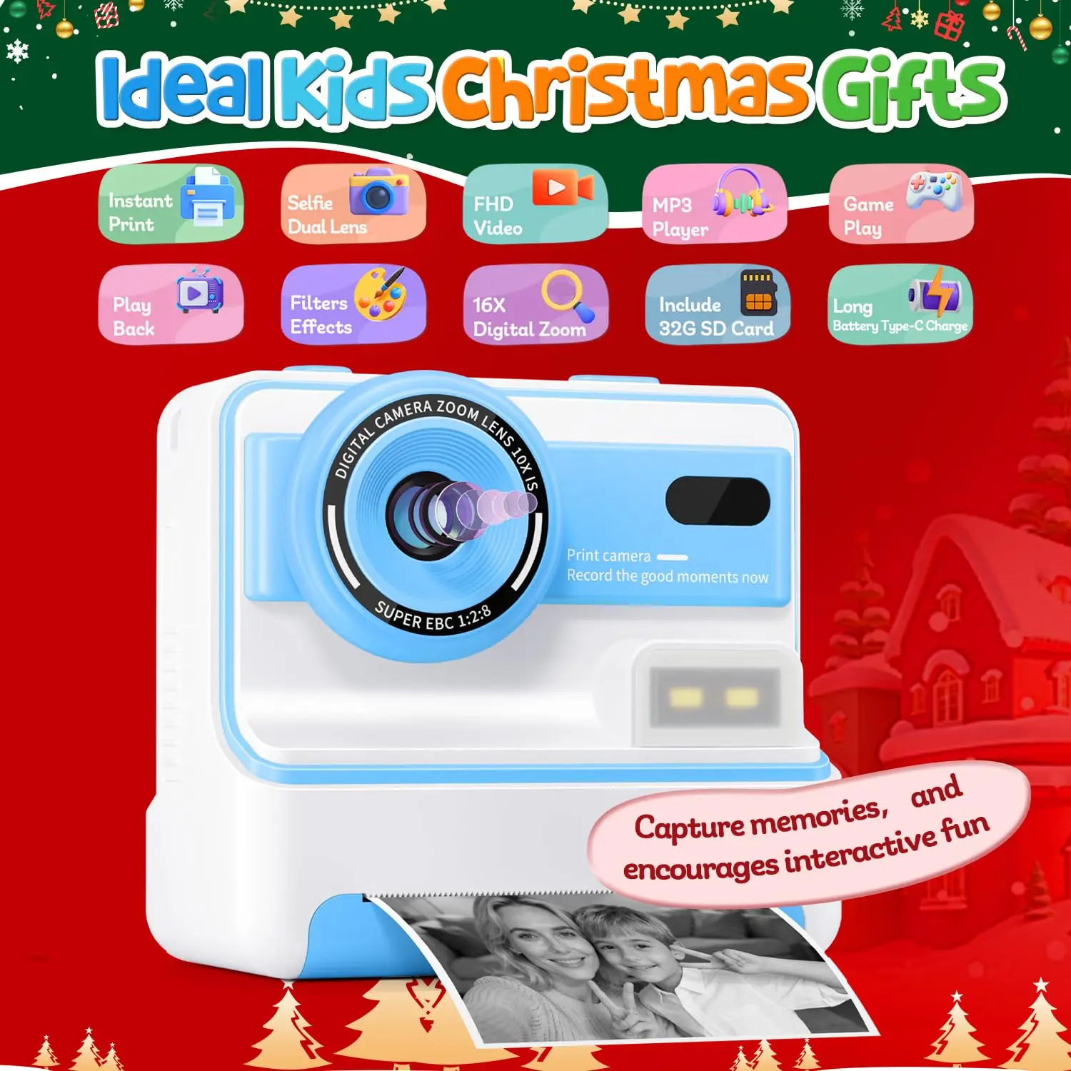 Kids Instant Print Camera 1080P 48MP 2.4 Inch Screen 16X Zoom Children Camera Thermal Printer Portable Travel Selfie Camera Toy
Kids Instant Print Camera 1080P 48MP 2.4 Inch Screen 16X Zoom Children Camera Thermal Printer Portable Travel Selfie Camera Toy