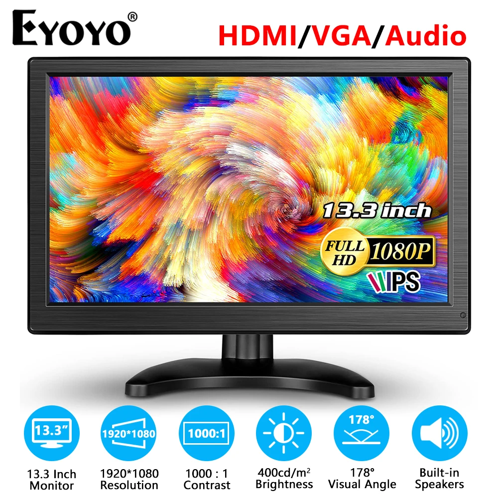 Eyoyo EM13H 13.3 Inch HDMI External Monitor 1920x1080 16: 9 LCD VGA Display With Loudspeaker For PC Laptop Computer CCTV System
Eyoyo EM13H 13.3 Inch HDMI External Monitor 1920x1080 16: 9 LCD VGA Display With Loudspeaker For PC Laptop Computer CCTV System