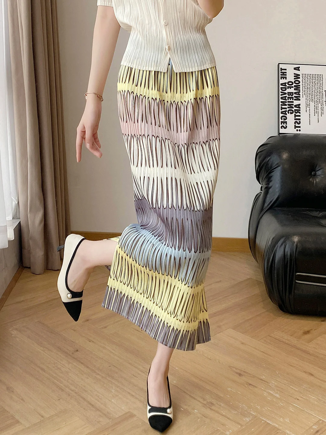Folded A-Line Skirt Color Block Fashionable Versatile High Waist Polyester Fiber High Elasticity Casual Striped Skirt
Folded A-Line Skirt Color Block Fashionable Versatile High Waist Polyester Fiber High Elasticity Casual Striped Skirt