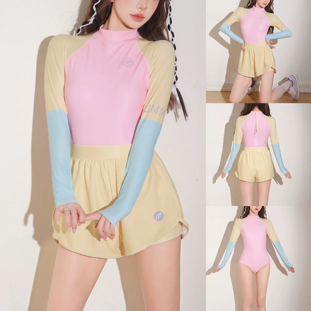 Women Long Sleeve Sunscreen Swimsuit Set With Sports Shorts Girls Tight Fitting Cute Swimwear High Elastic Split Beachwear
Women Long Sleeve Sunscreen Swimsuit Set With Sports Shorts Girls Tight Fitting Cute Swimwear High Elastic Split Beachwear 