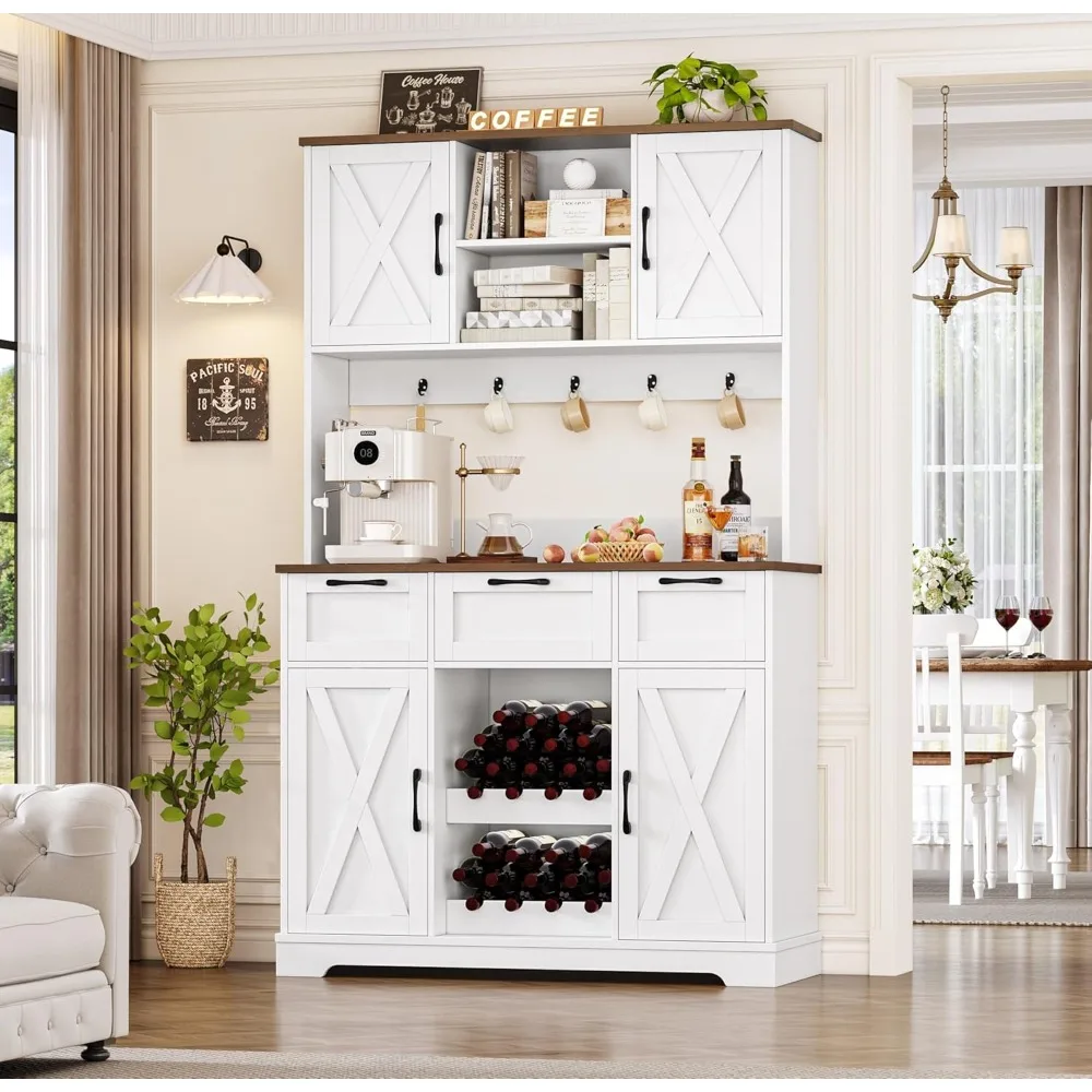 Large Kitchen Pantry Storage Cabinet with Barn Doors & Shelves & Drawers, Farmhouse Tall Kitchen Hutch with Bar Cabinet
Large Kitchen Pantry Storage Cabinet with Barn Doors & Shelves & Drawers, Farmhouse Tall Kitchen Hutch with Bar Cabinet