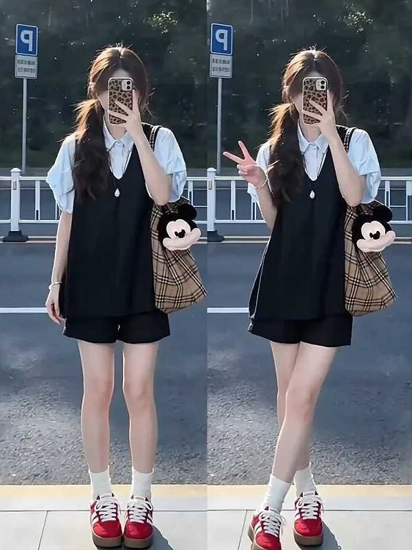 Anti-Aging Summer Outfit Women's Three-Piece Set Shirt Layering High Waist Shorts Korean College Style plus Size Fashion
Anti-Aging Summer Outfit Women's Three-Piece Set Shirt Layering High Waist Shorts Korean College Style plus Size Fashion