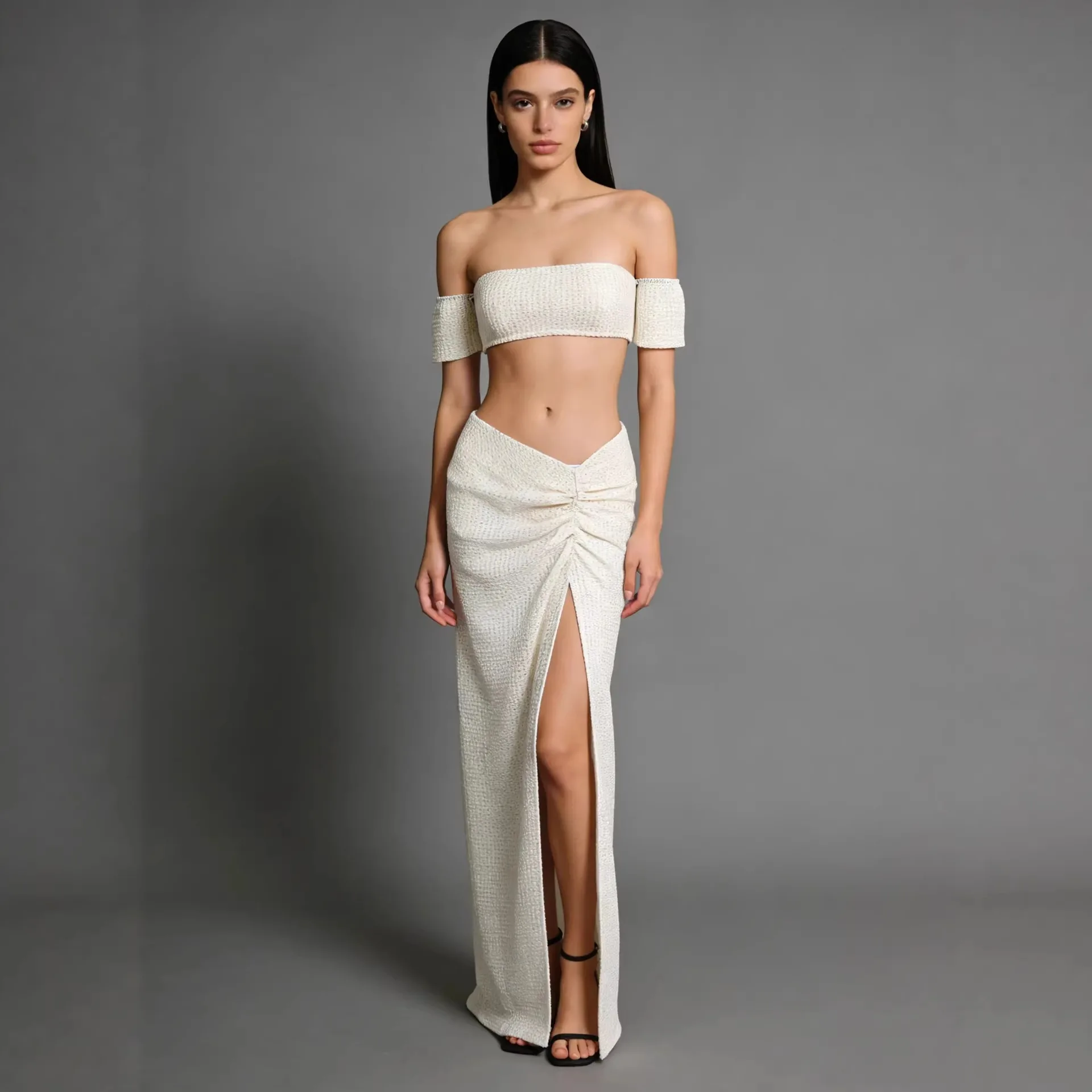 Elegant Strapless Sexy Two Piece Set Off Shoulder Sleeve Crop and High Split Long Skirt Office Lady Matching Party Dress Sets
Elegant Strapless Sexy Two Piece Set Off Shoulder Sleeve Crop and High Split Long Skirt Office Lady Matching Party Dress Sets