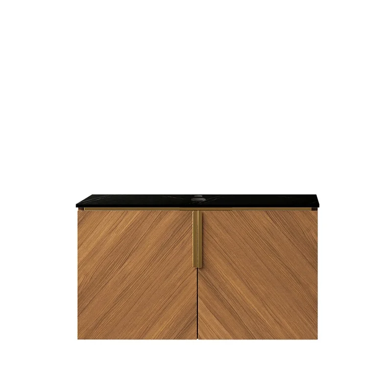 Black Sintered Stone Countertop with Stone Pattern, Brown Oak Cabinet, No Sink, No Faucet, No Cover
Black Sintered Stone Countertop with Stone Pattern, Brown Oak Cabinet, No Sink, No Faucet, No Cover