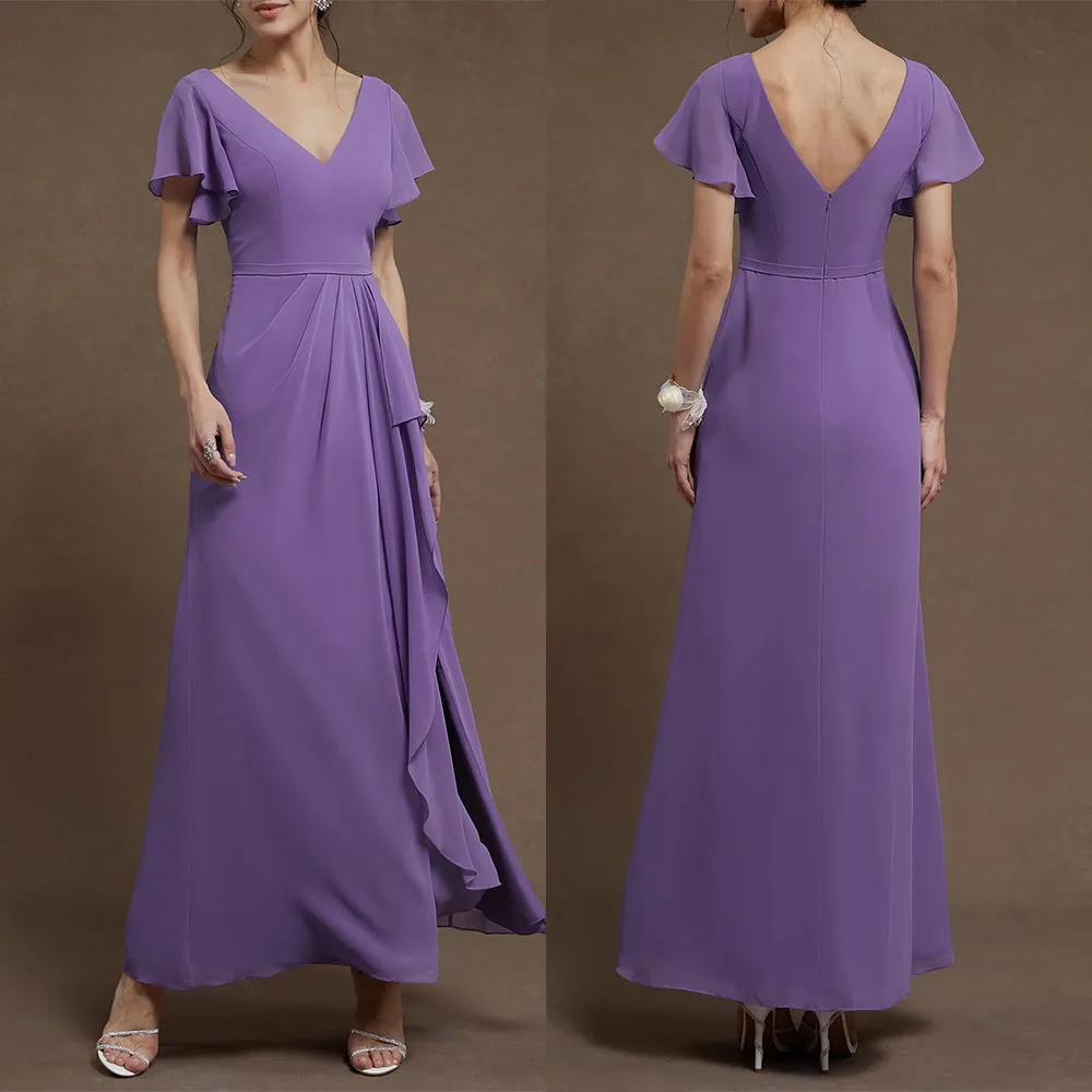 Customized V-neck Ankle Length Backless Short Sleeves A-line Purple Vestidos Para Bodas Mujer Invitada Robe Pour Mariage Invité
Customized V-neck Ankle Length Backless Short Sleeves A-line Purple Vestidos Para Bodas Mujer Invitada Robe Pour Mariage Invité