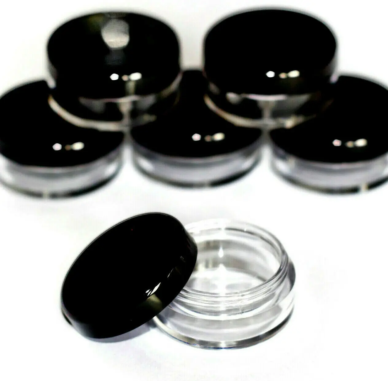 200pcs Clear Round Travel Sample Pots Jars Pieces Containers 5g 5ml with black Lids jdb
200pcs Clear Round Travel Sample Pots Jars Pieces Containers 5g 5ml with black Lids jdb