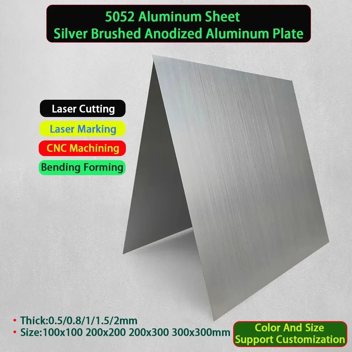 5052 Aluminum Sheet Silver Brushed Anodized Aluminum Plate Thick0.5/0.8/1/1.5/2mm Size100x100 200x200 200x300 300x300mm
5052 Aluminum Sheet Silver Brushed Anodized Aluminum Plate Thick0.5/0.8/1/1.5/2mm Size100x100 200x200 200x300 300x300mm