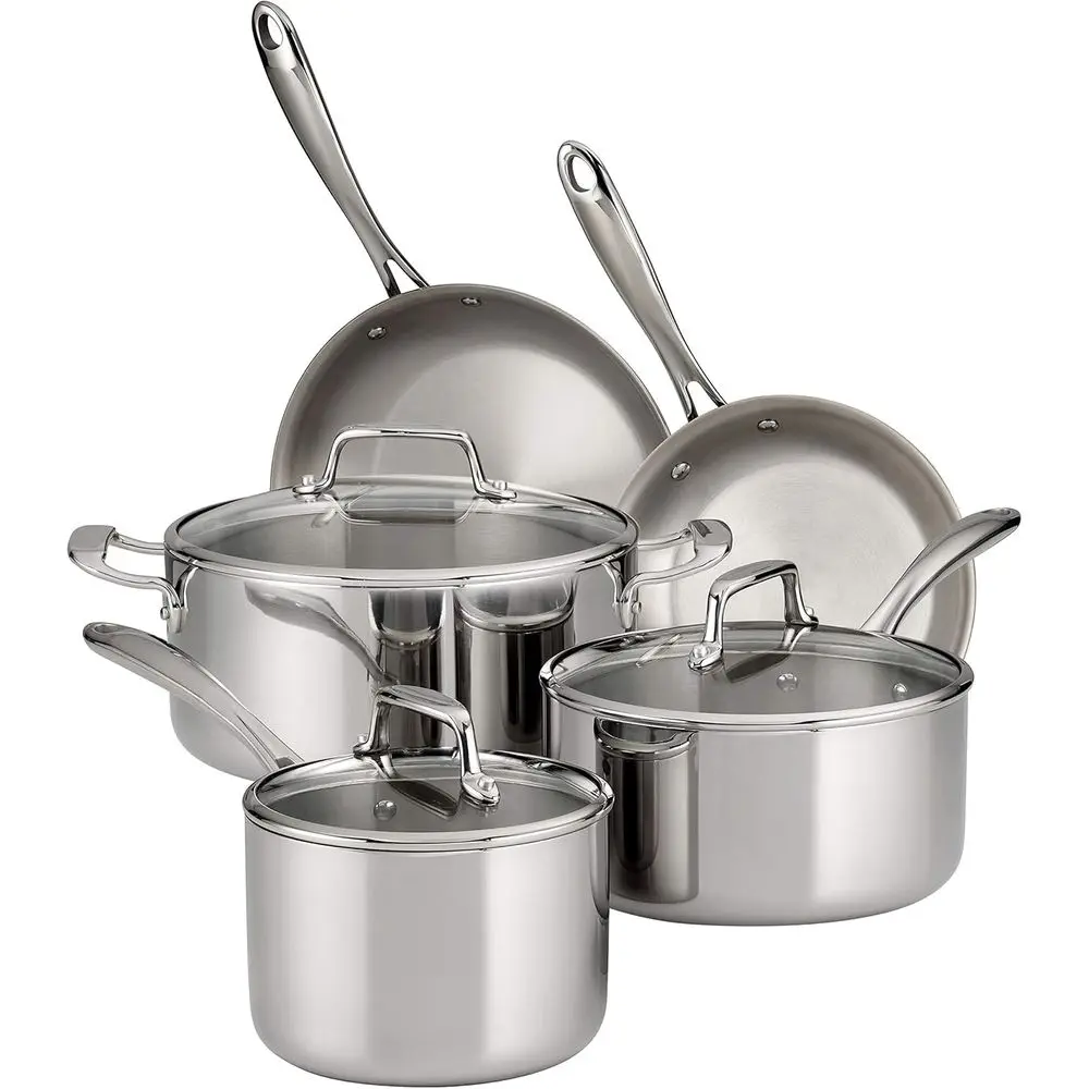 Tri-Ply Clad StainlSteel 8-Piece Cookware Set with Glass Lids, Pots and Pans Kitchen Set, Induction-, Dishwasher-Sae, NS-Certiie
Tri-Ply Clad StainlSteel 8-Piece Cookware Set with Glass Lids, Pots and Pans Kitchen Set, Induction-, Dishwasher-Sae, NS-Certiie