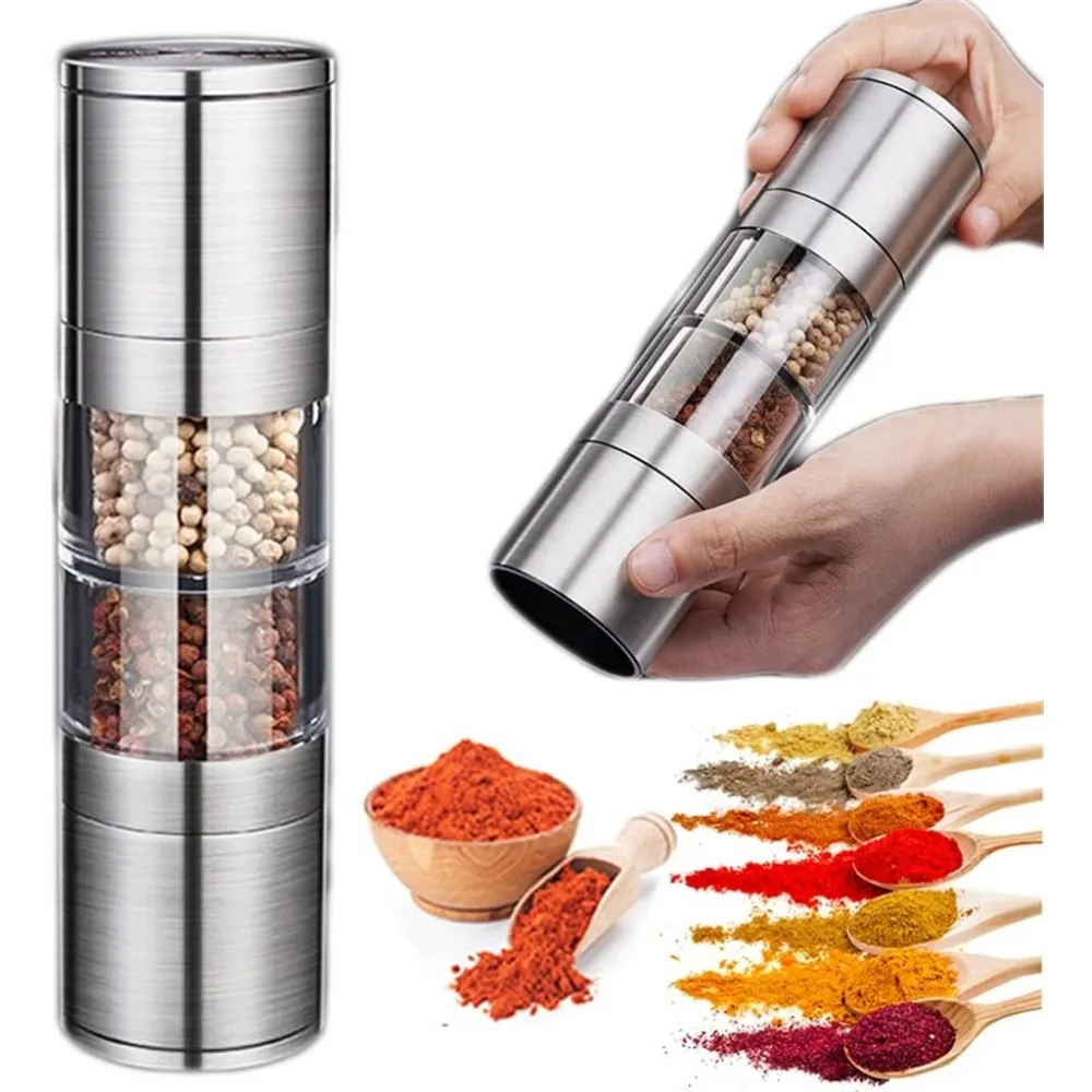 2 in 1 Salt and Pepper Grinder Stainless Steel Pepper Mill Grinder Refillable Adjustable Coarseness Mills for Sea Salt
2 in 1 Salt and Pepper Grinder Stainless Steel Pepper Mill Grinder Refillable Adjustable Coarseness Mills for Sea Salt