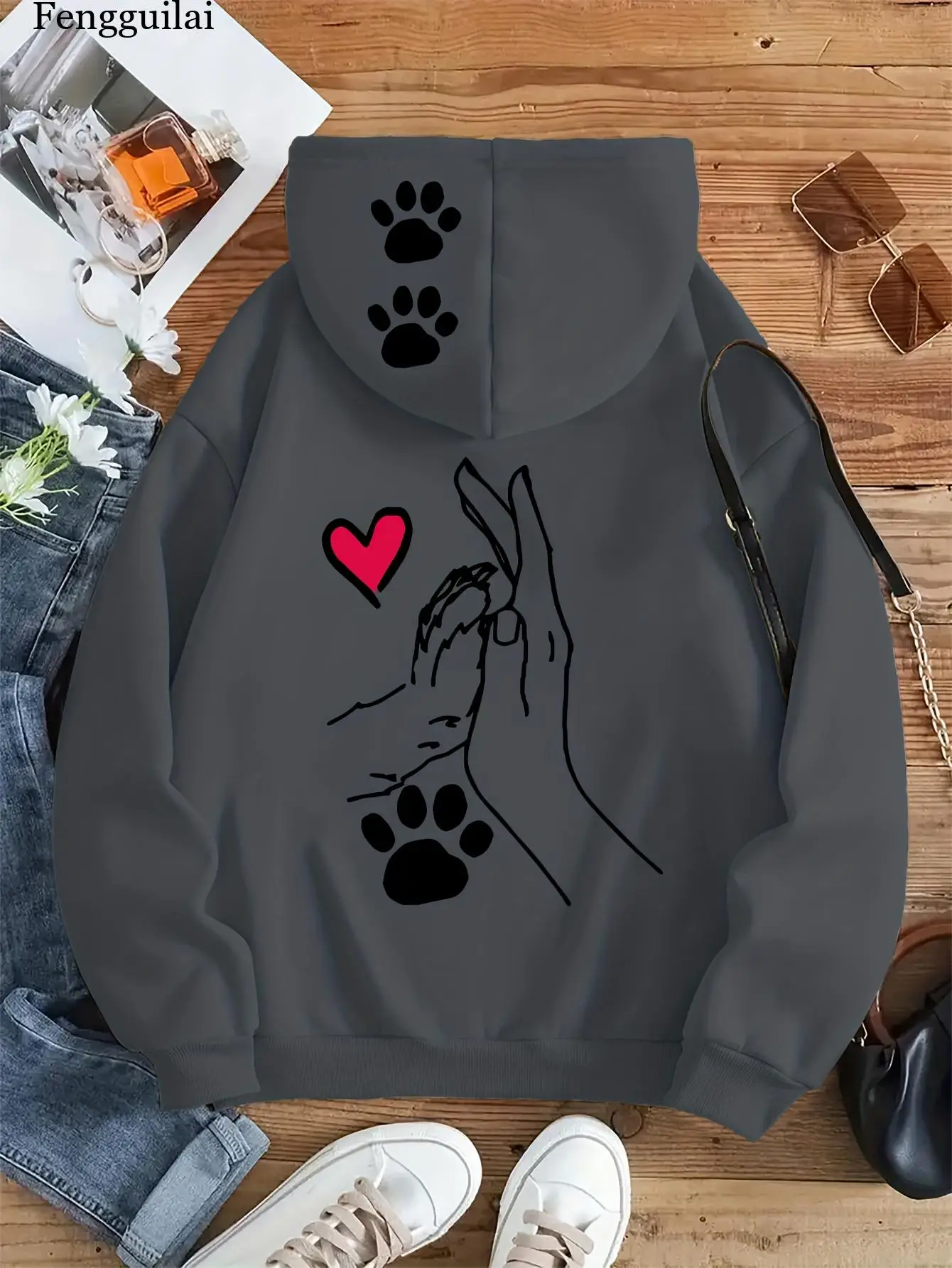 Plus Size Women's Casual Fall and Winter Paw Print Sweatshirt, Long Sleeve Pocket Hooded Zip Jacket, Women's Swear, Hoodie
Plus Size Women's Casual Fall and Winter Paw Print Sweatshirt, Long Sleeve Pocket Hooded Zip Jacket, Women's Swear, Hoodie
